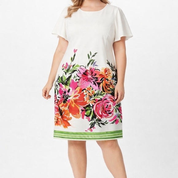 Dresses & Skirts - Vibrant Floral Midi Dress in White